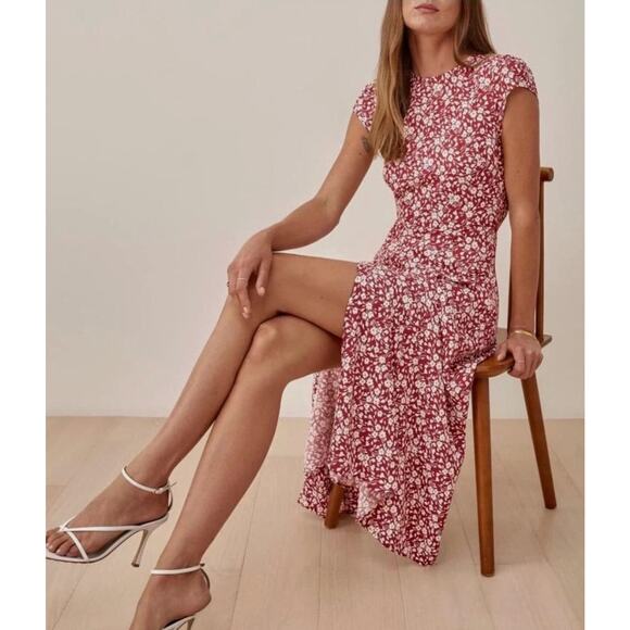 Reformation 2 Gavin Floral Midi Dress Grenadine - Picture 2 of 7